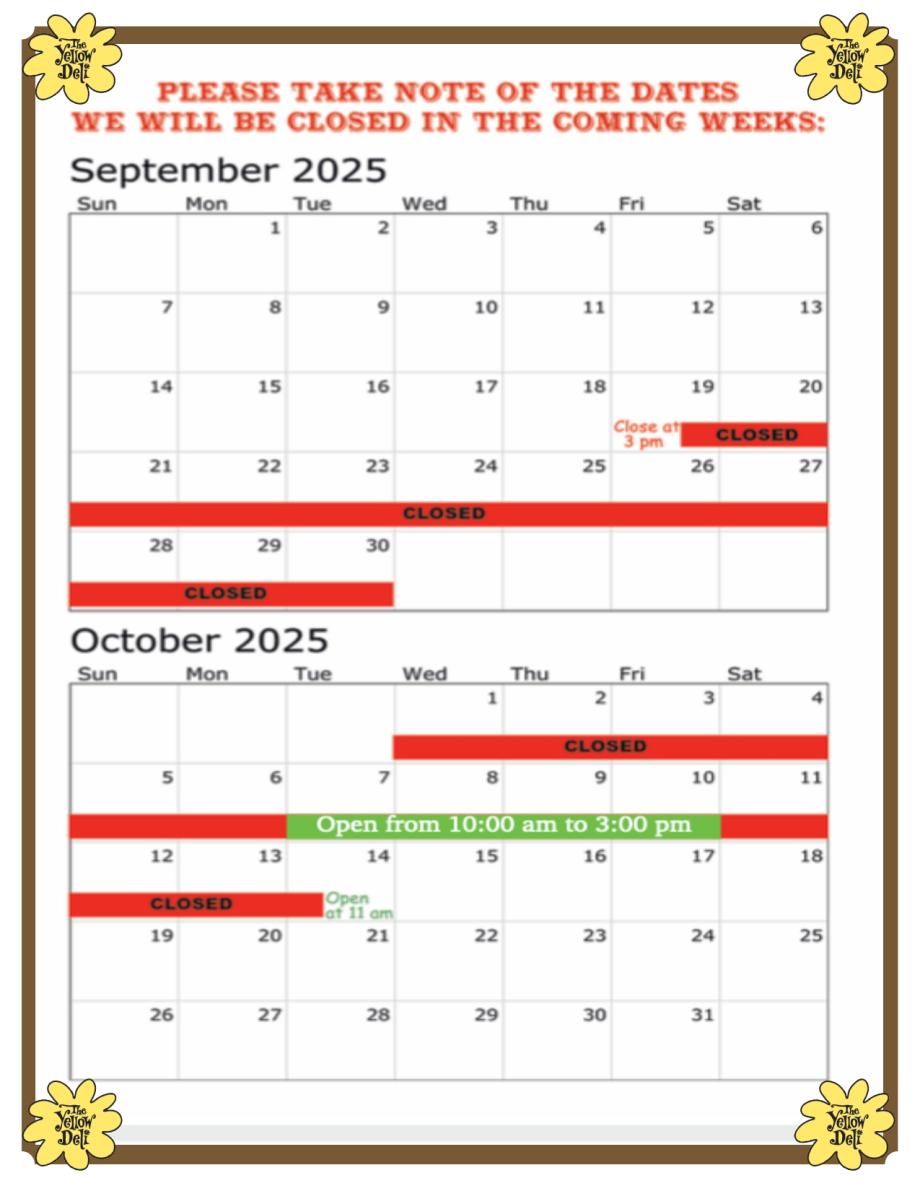 Fall Closing Schedule.