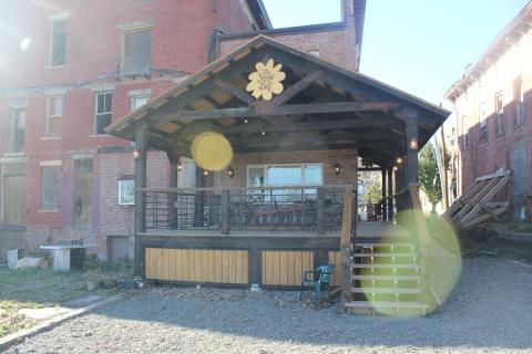 Enjoy a view of the river from the deck