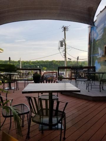 Outdoor seating overlooking the Osage River